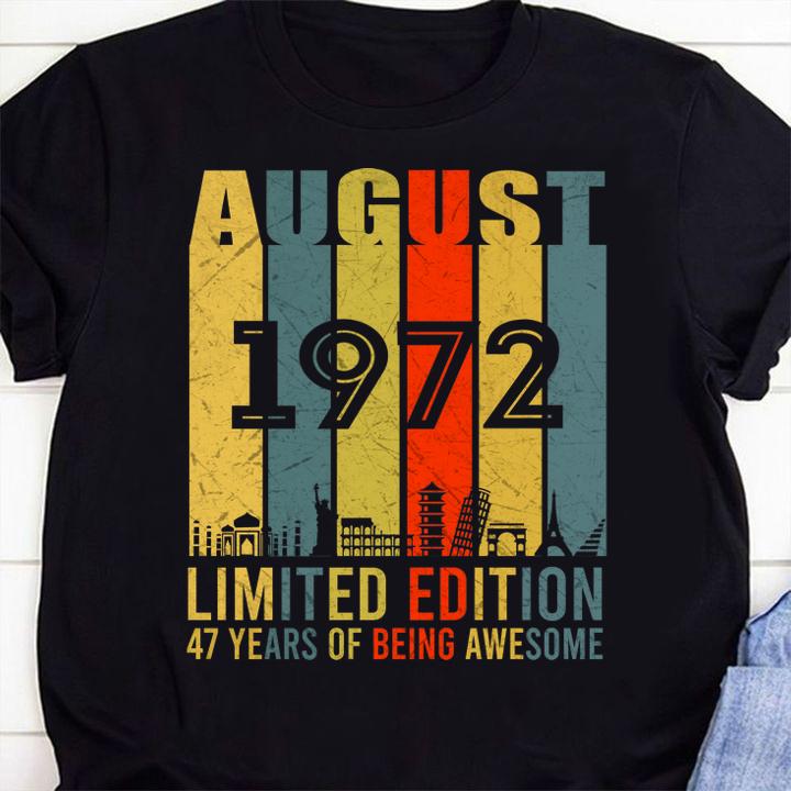 August 1972 Vintage 47th Birthday t-shirt shirt