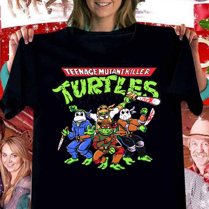 Teenage Mutant Killer Turtles mashup horror movie characters t-shirt woman shirt