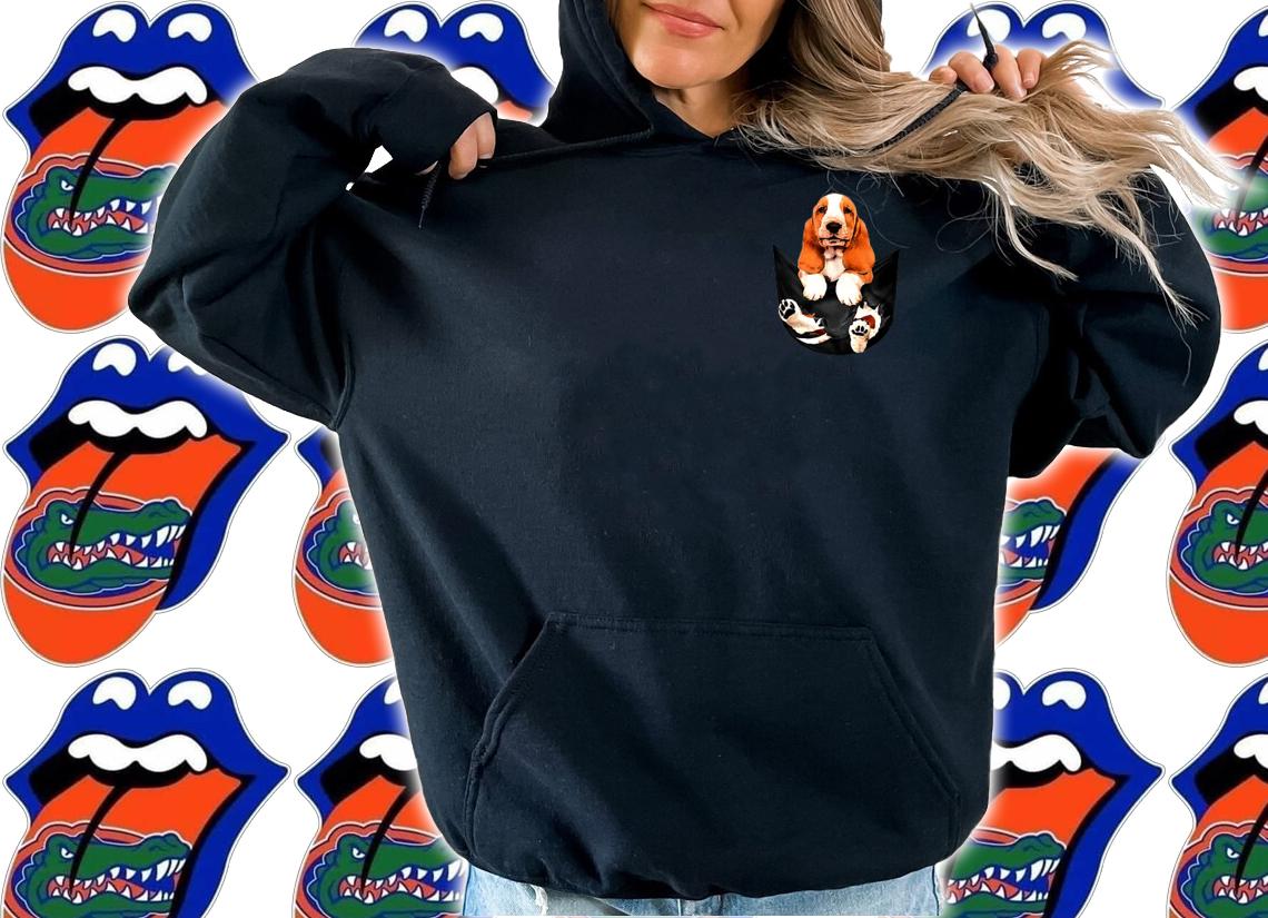 Premium Basset Hound in tiny pocket t-shirt hoodie