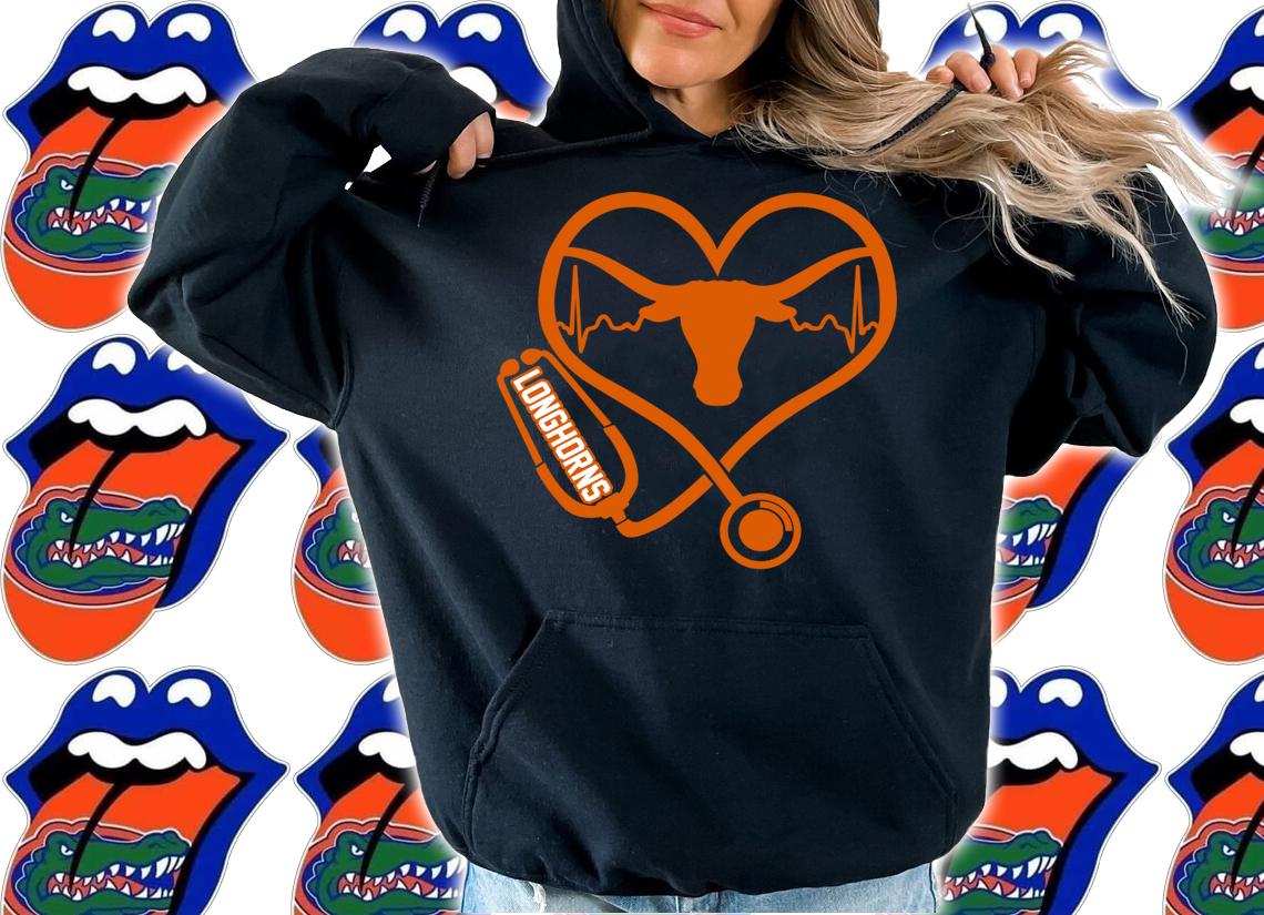 Love Texas Longhorns Stethoscope Heartbeat nurse t-shirt hoodie