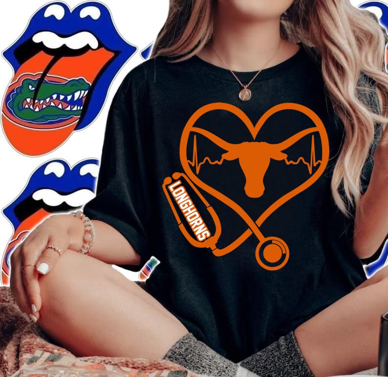 Love Texas Longhorns Stethoscope Heartbeat nurse t-shirt woman shirt