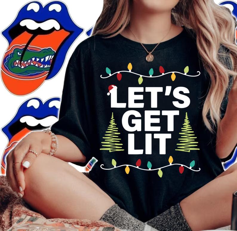 Let's Get Lit Funny Christmas Drinking t-shirt woman shirt