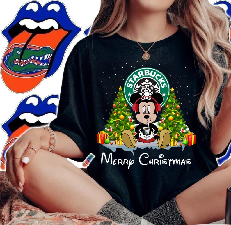 Mickey Mouse drink Starbucks Merry Christmas t-shirt woman shirt