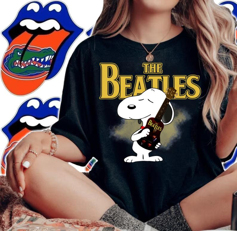 Snoopy Hug Guitar The Beatles Rock Band t-shirt woman shirt