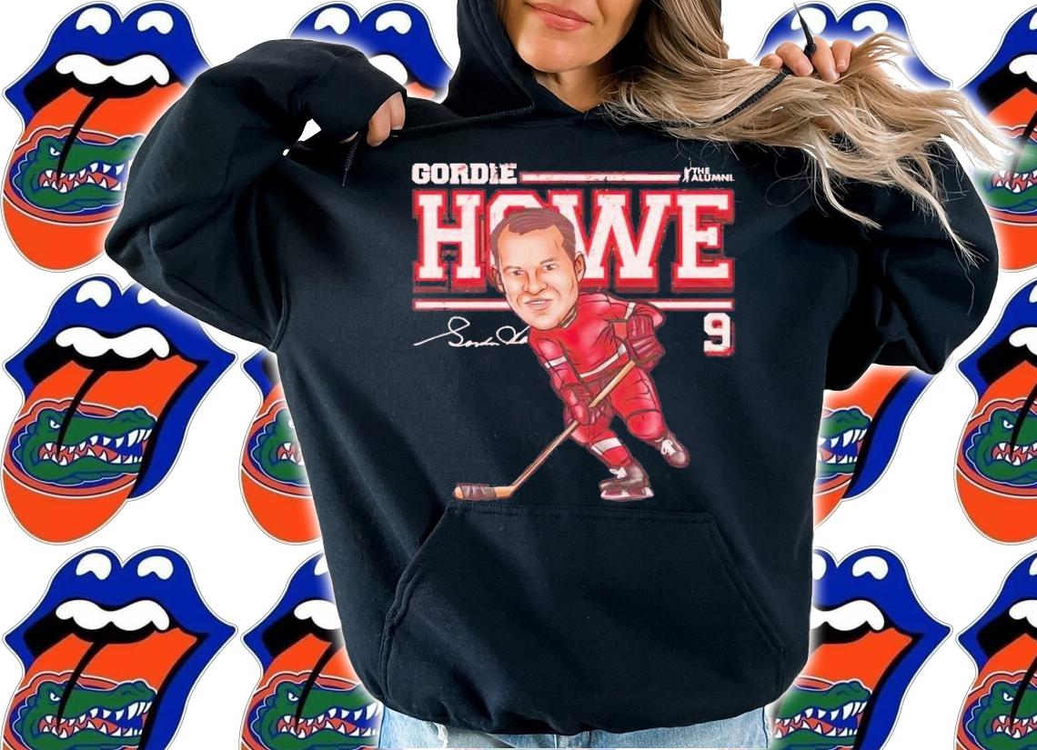 Detroit Red Wings Gordie Howe cartoon signature t-shirt hoodie