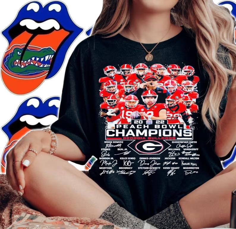 2022 Peach Bowl Champions Georgia Bulldogs signatures shirt t-shirt woman shirt