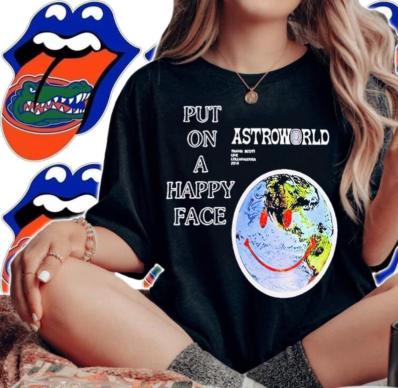 Astroworld lollapalooza put on a happy face shirt t-shirt woman shirt