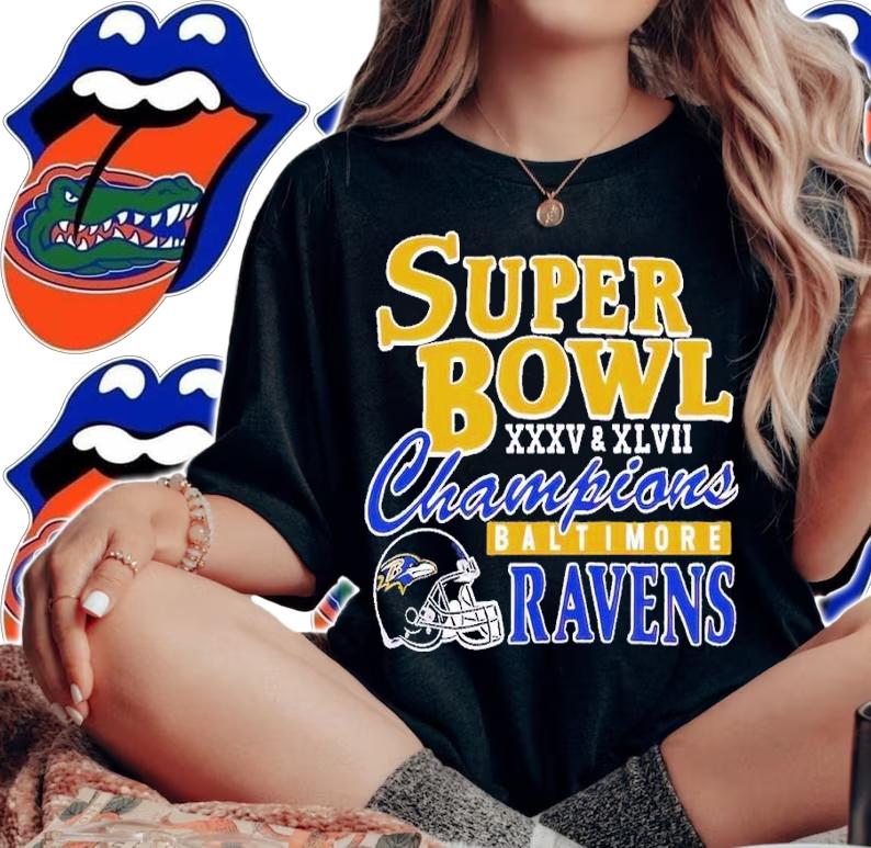 Baltimore Ravens Super Bowl XXXV and XLVII Champions shirt t-shirt woman shirt