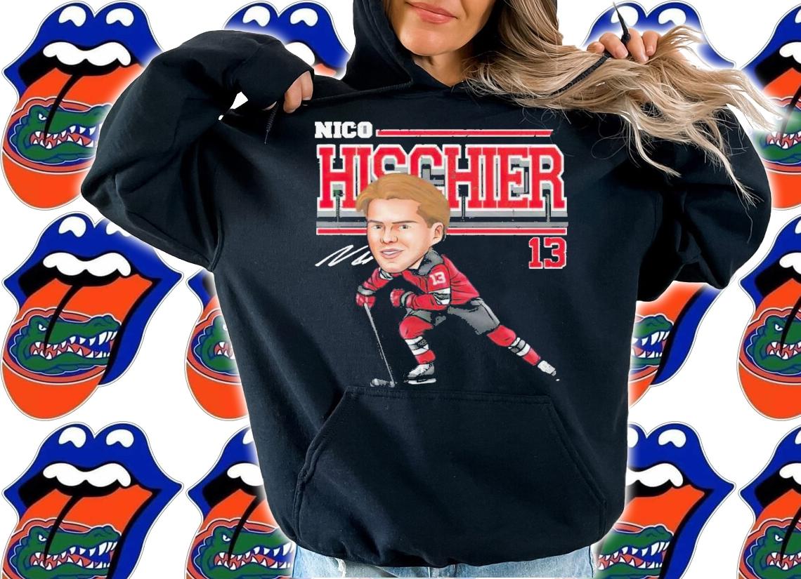 Nico Hischier New Jersey Devils Cartoon signature shirt t-shirt hoodie
