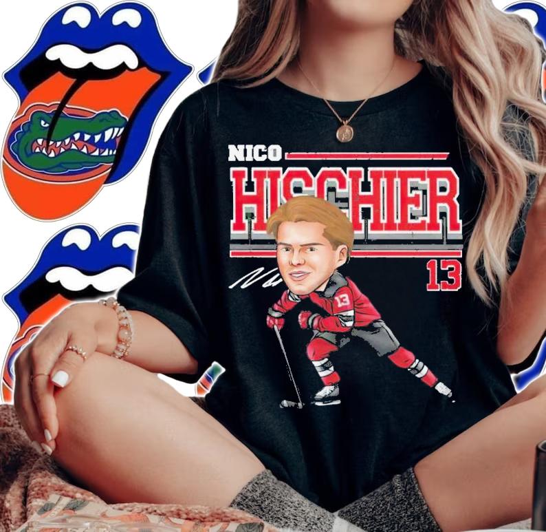 Nico Hischier New Jersey Devils Cartoon signature shirt t-shirt woman shirt