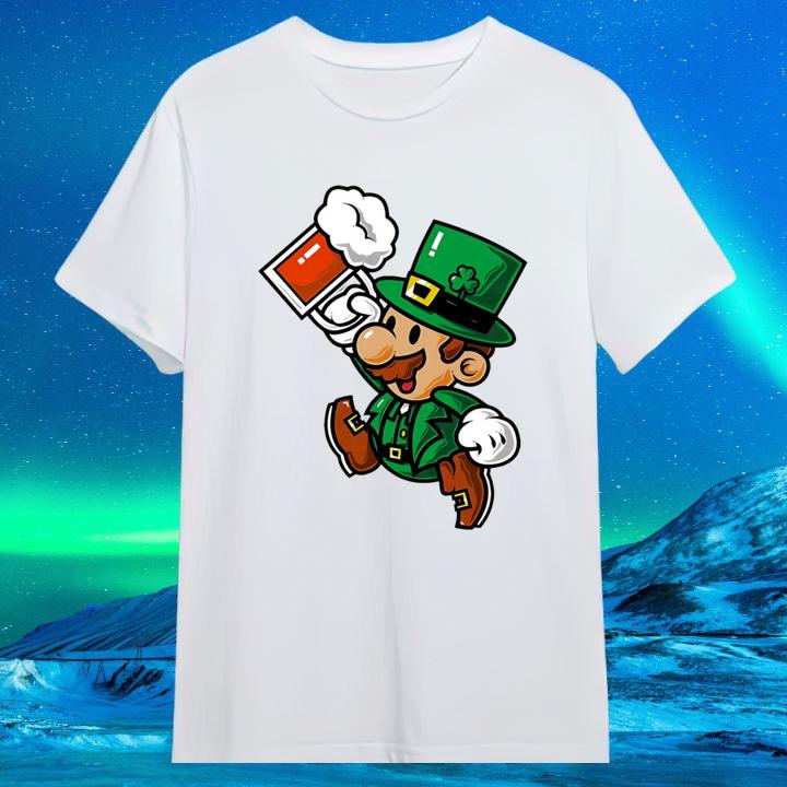 Leprechaun Super Mario Hold Beer Mug St Patricks Day Shirt