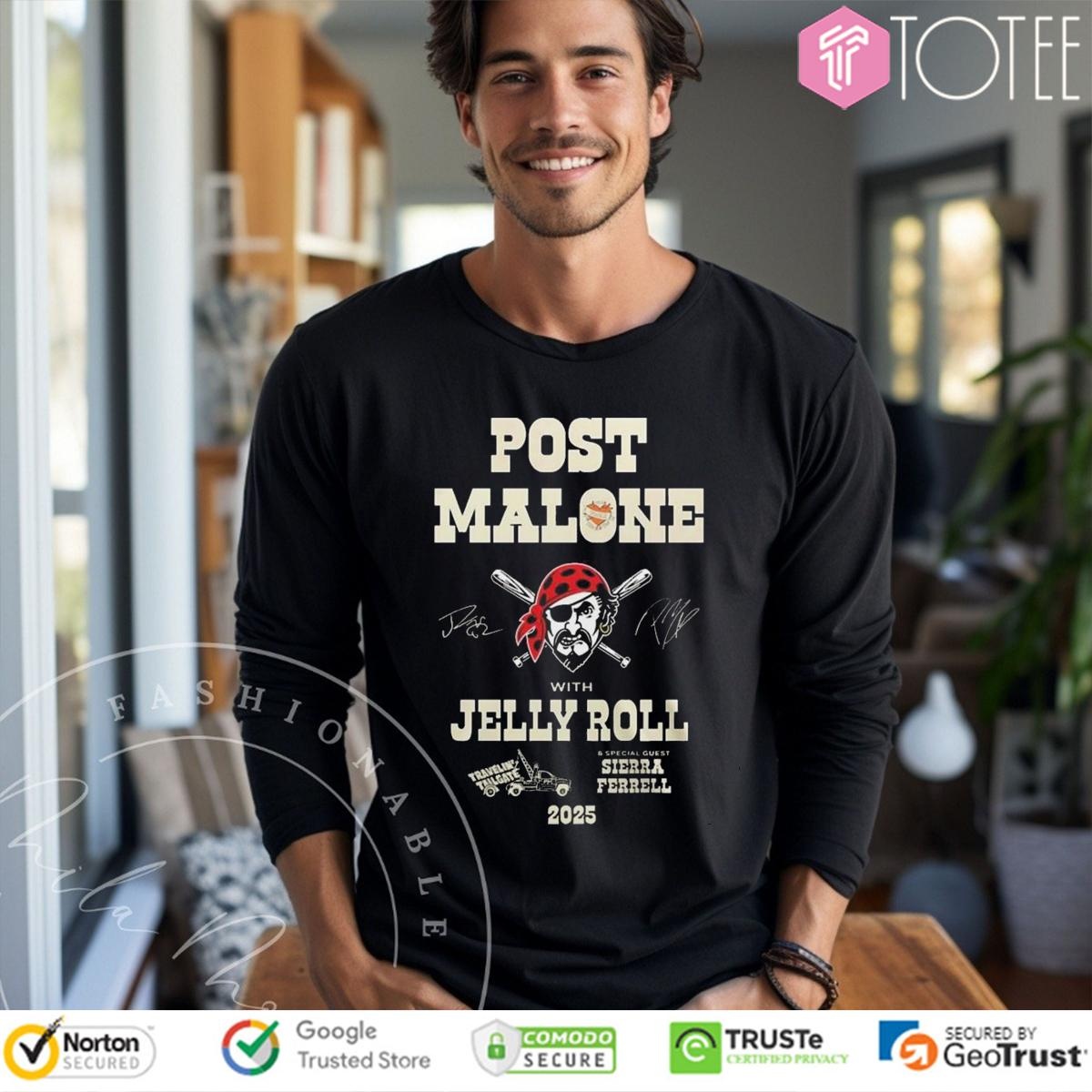 Pittsburgh Pirates Post Malone Jelly Roll Big Ass Stadium Tour 2025 Signed Long Sleeve