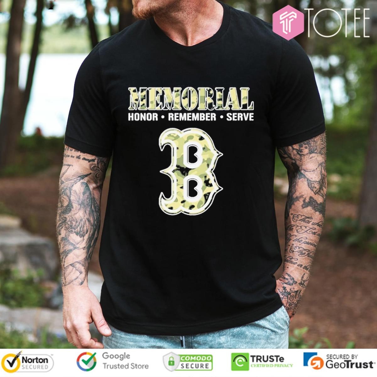 Memorial Honor Remember Serve Camo Boston Red Sox Logo Baseball T-shirt
